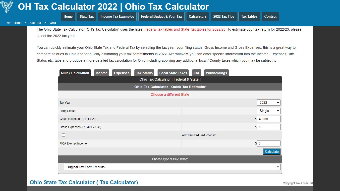 Ohio Tax Calculator